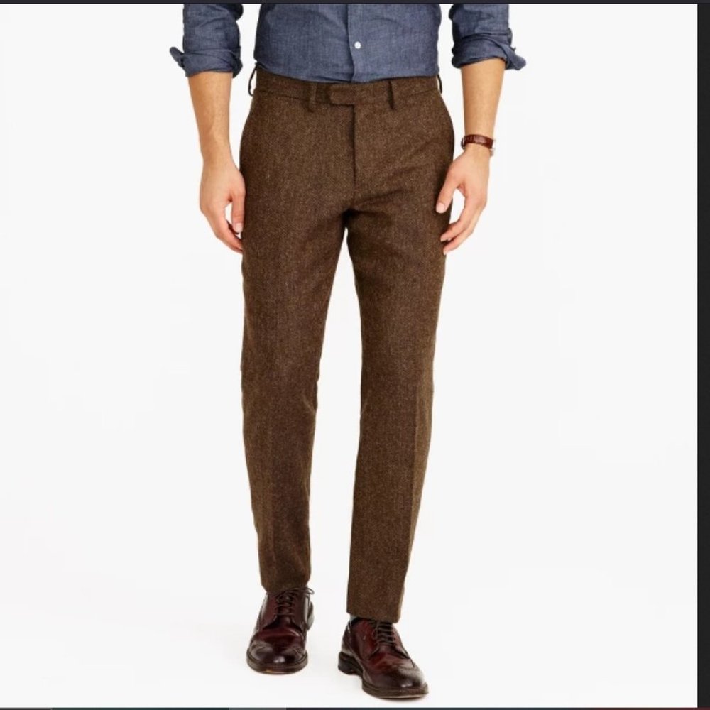 J. Crew Brown 32x30 Bowery English herringbone slim pant wool-cotton